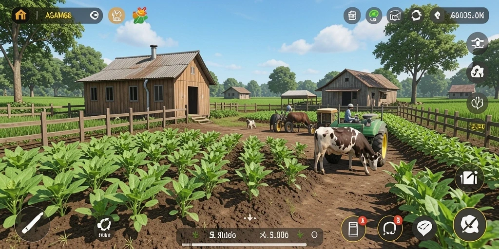 Screenshot gameplay AGAM66 dengan grafik pertanian yang menawan.