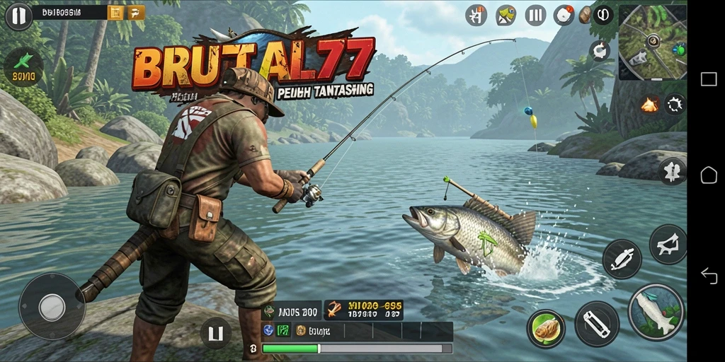 Menampilkan momen seru saat menangkap ikan dalam BRUTAL77.