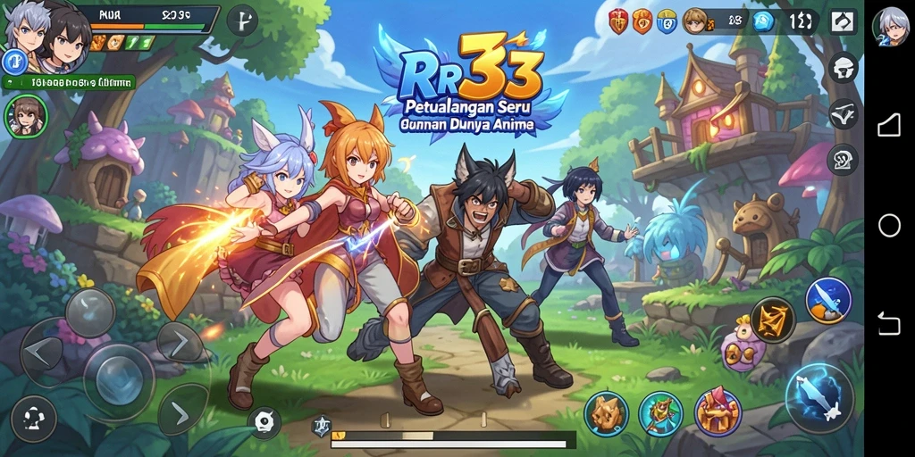 Screenshot dari gameplay RR33 menampilkan aksi karakter Anime.