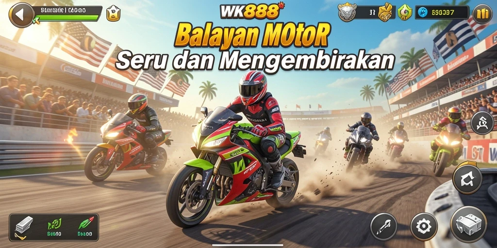Tampilan gameplay WK888 menampilkan aksi balapan motor yang mendebarkan.